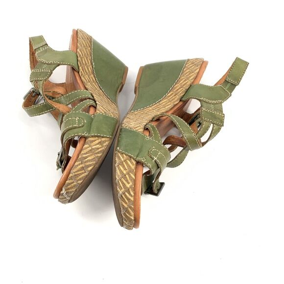 Naya Rea Maize Strappy Leather Open Toe Wedge Sandals Size 9 Olive Green Casual - Picture 3 of 9